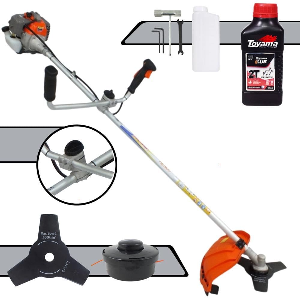 Roçadeira Cortador de Grama À Gasolina Vulcan VR330P 33cc 1,2HP Completa Com Guidão Anti-Vibração Carretel Nylon + Lâmina 3 Pontas + ÓLEO TOYAMA 2T