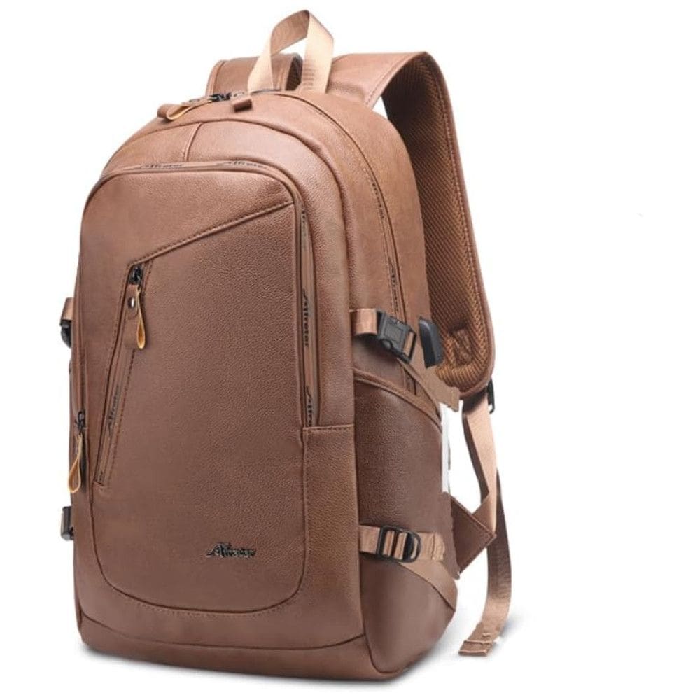 Mochila Unissex de Couro Sintético para Laptop, DYJ, Marrom