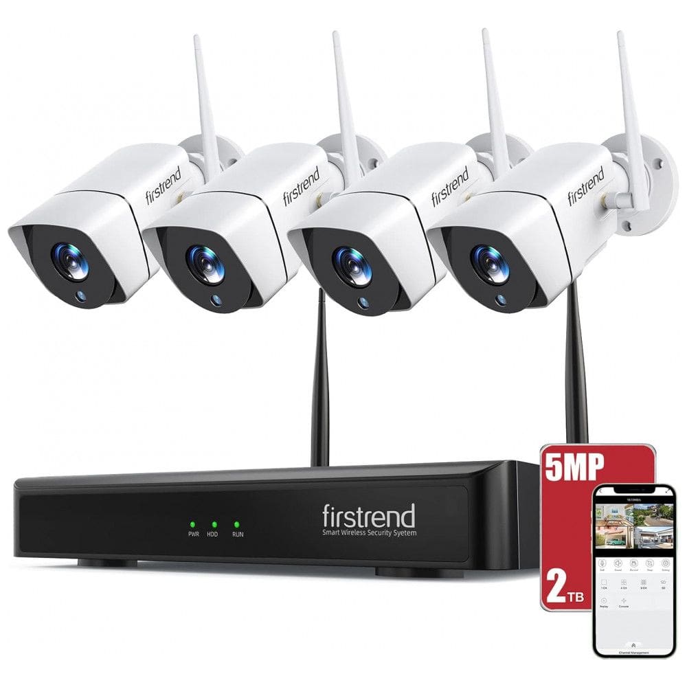 Sistema de Segurança sem Fio 5 MP 8 Canais 2TB NVR 4 Câmeras, Firstrend