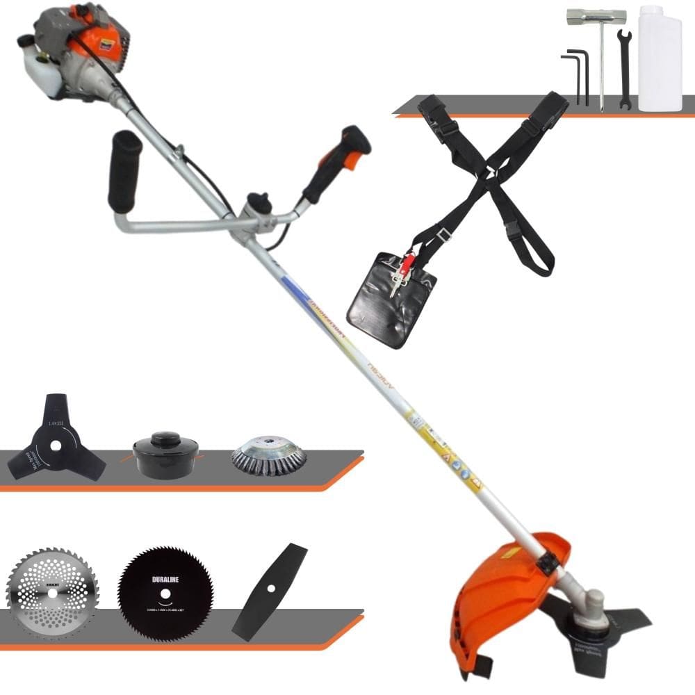 Roçadeira  Vulcan VR330P À Gasolina 2T 33cc 10000rpm 1,2HP Com Guidão Antivibração Carretel Nylon + 4 Lâminas de Cortes + Escova 38 Cerdas