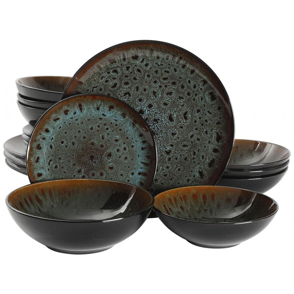 Aparelho de Jantar com 16 Peças em Cerâmica e Esmalte Reativo, Gibson Elite Kyoto, Azul Petróleo