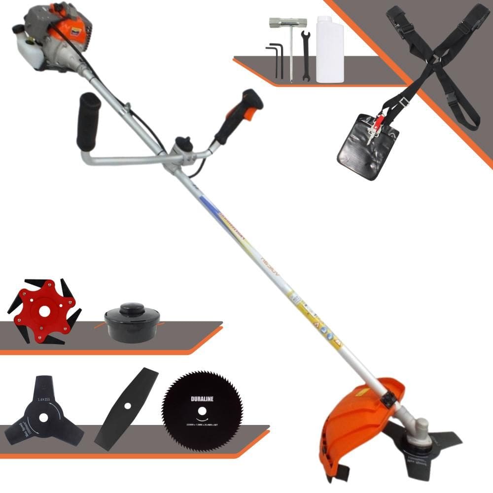 Roçadeira Robusta Vulcan VR330-P À Gasolina 2 Tempos 33cc 10000rpm 1,2HP Completa 5 Opções de Corte Com Facas 2 Pontas, 3 Pontas, 6 Pontas e 80 Dentes