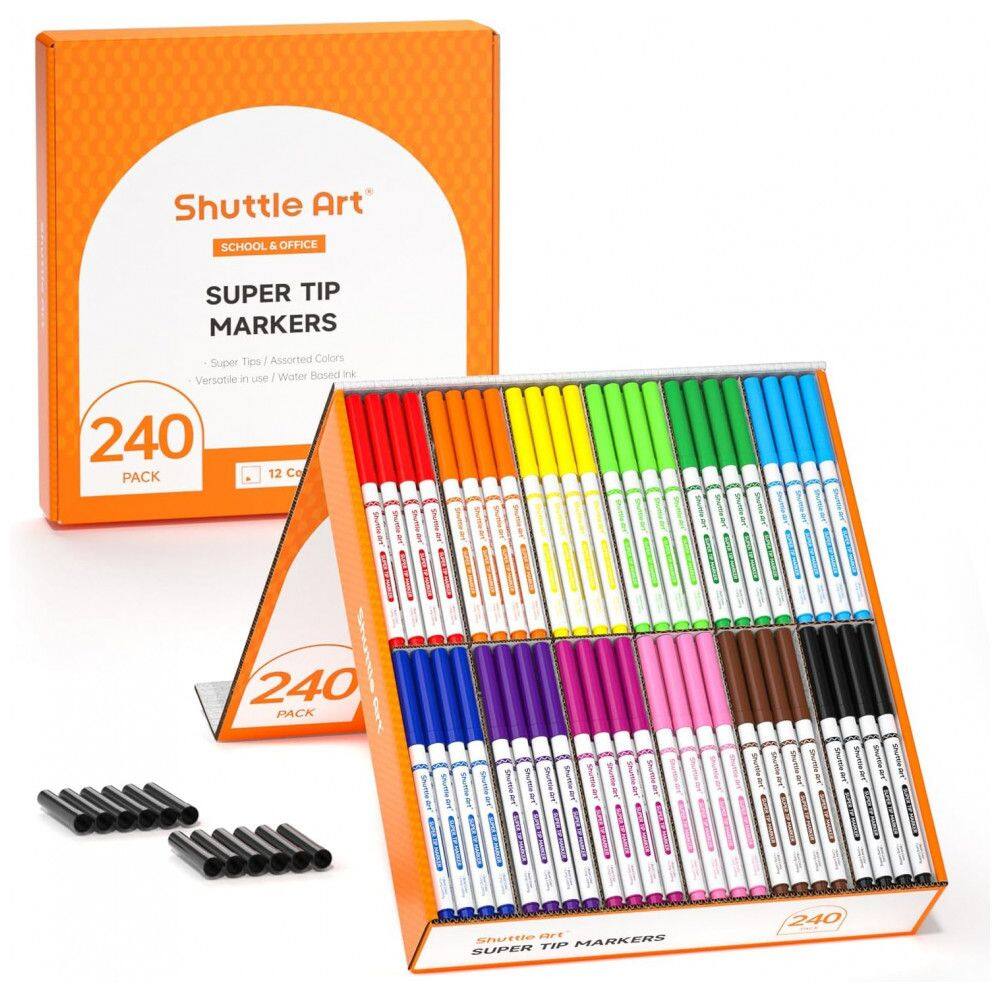 Conjunto de Canetas Artisticas 240 Unidades de Pontas Laváveis, 12 Cores diversas Marcadores e Tampas Bônus para Crianças e Adultos
