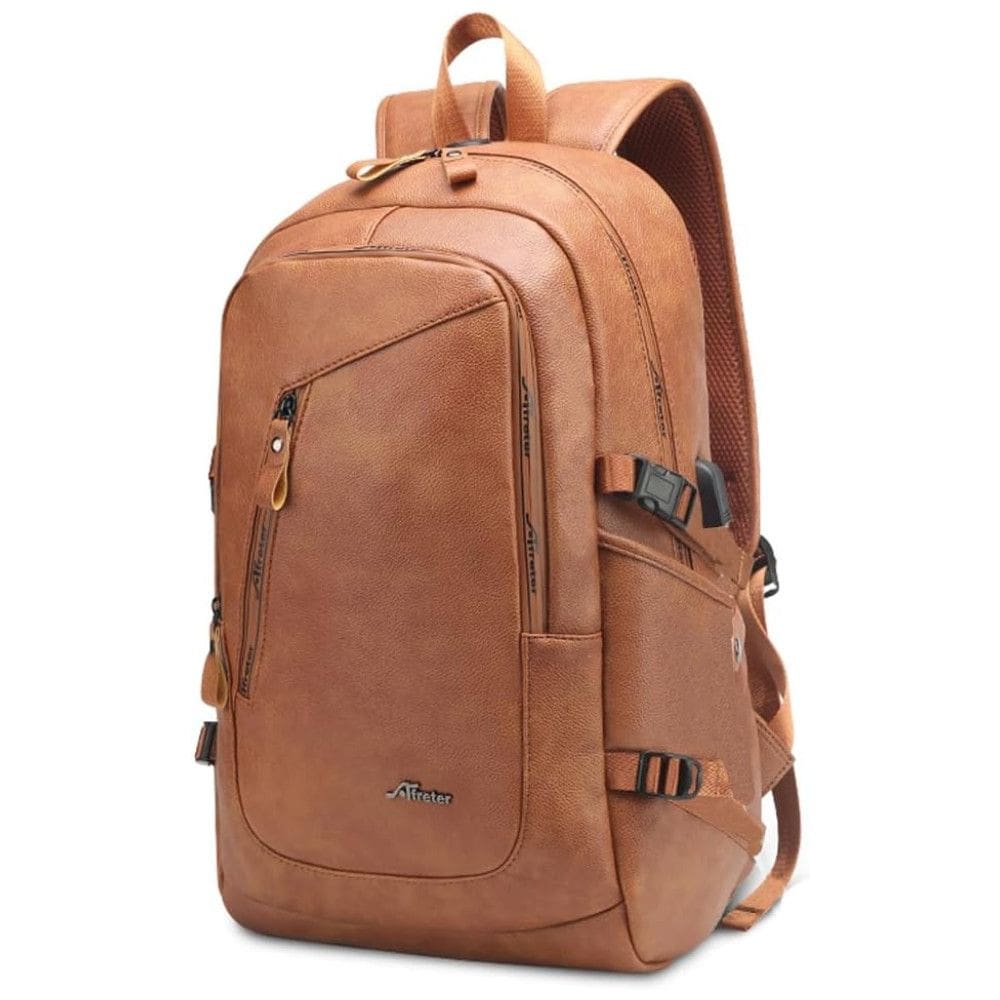 Mochila Unissex de Couro Sintético para Laptop, DYJ, Marrom