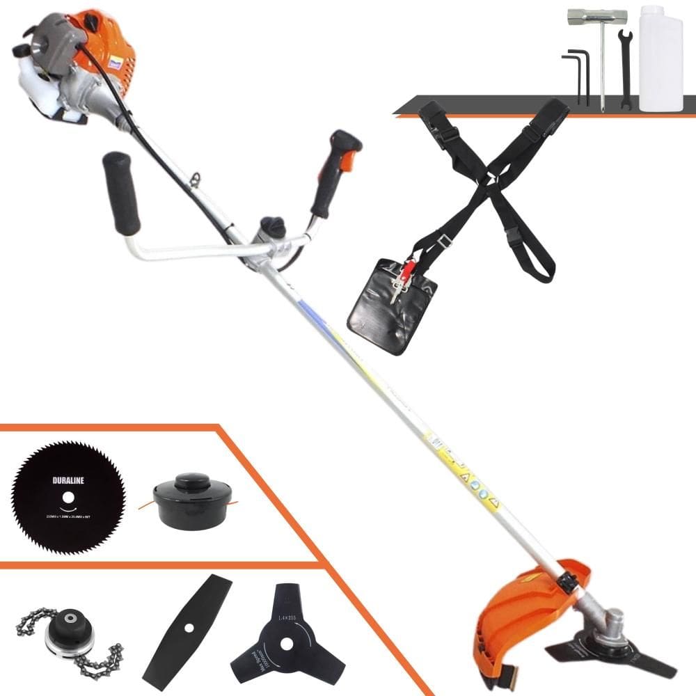 Roçadeira Completa Vulcan VR430P À Gasolina 2T 43cc 10.000rpm 1,7HP de Potência Com Kit 3 Lâminas de Corte, Trimmer e Carretel de Nylon