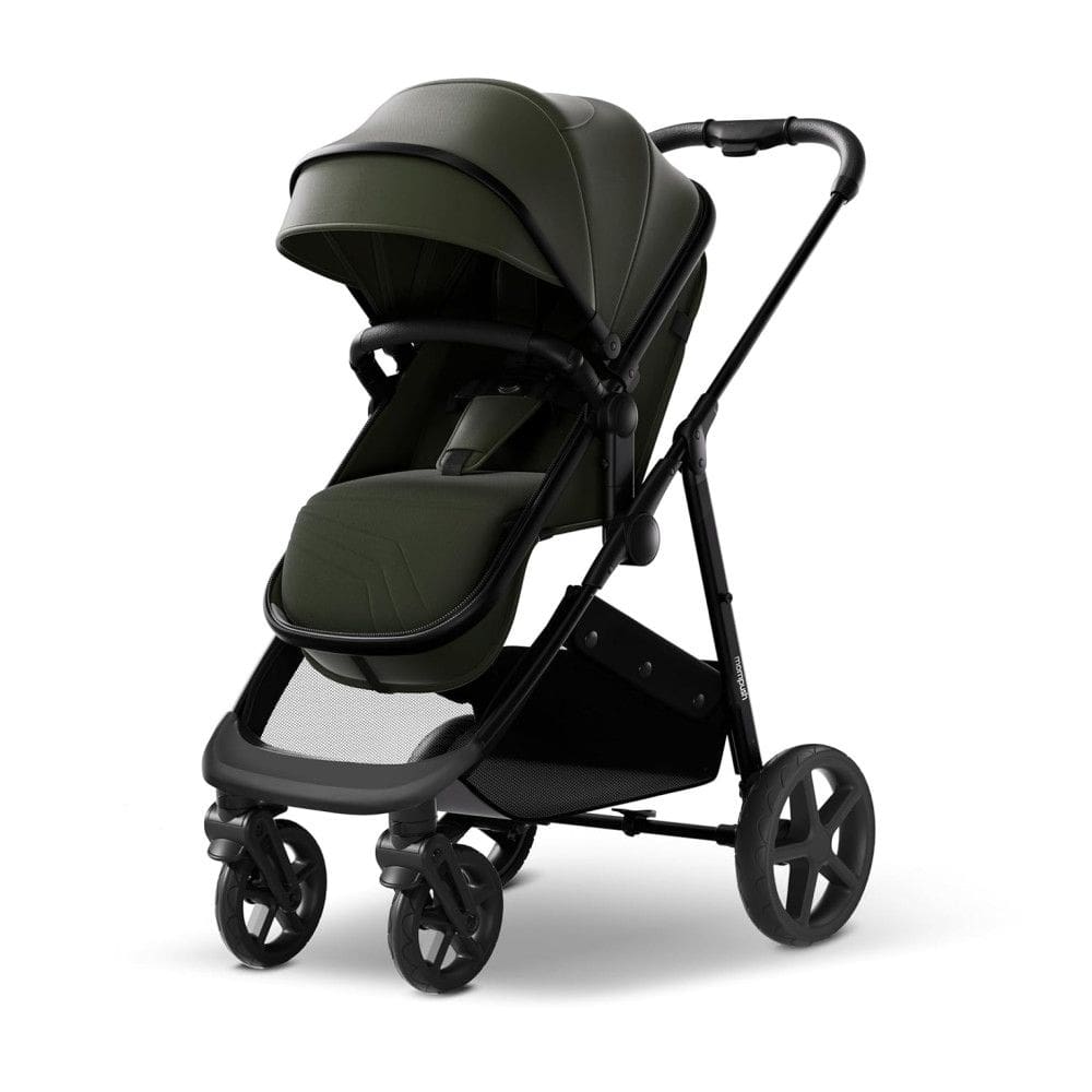 Carrinho de Bebê Conversível 2 em 1 com Modo Berço e Dobrável, Mompush, Verde Escuro
