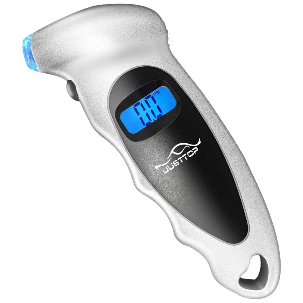 Medidor de Pressão de Pneus Digital JUSTTOP, 150PSI 4 Configurações para Carros, Caminhões e Bicicletas, LCD Retroiluminado e Empunhadura