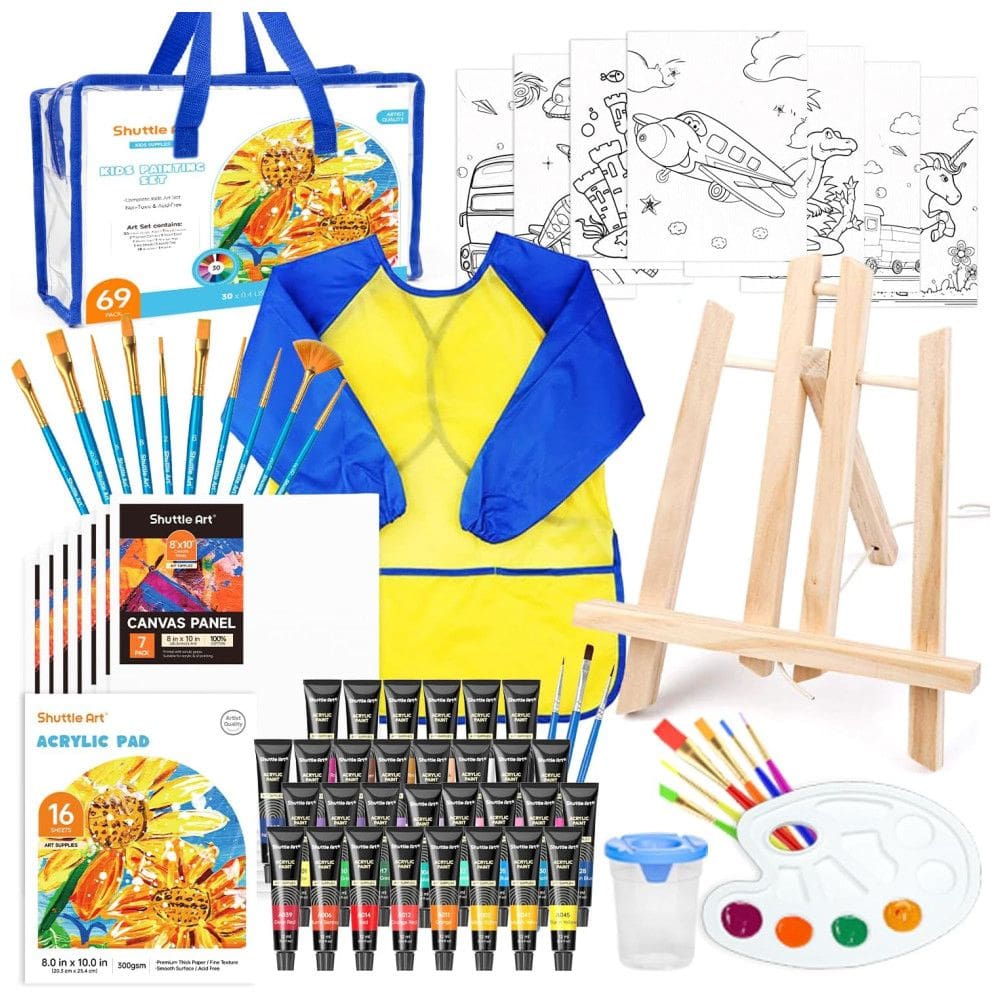 Kit de Pintura Conjunto ístico com 69 Peças, Inclui 30 Tintas, SHUTTLE ART, Azul