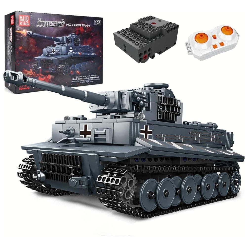 Kit de Construção Tanque Tiger 20014 com 800 Peças e Controle Remoto para Crianças e Adultos, Mould King, Cinza