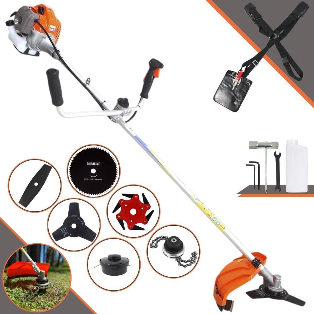Roçadeira Multifunções Vulcan VR430P À Gasolina 2T 43cc 10.000rpm 1,7HP 6 Opções de Corte Com Facas 2 Pontas, 3 Pontas, 6 Pontas, 80 Dentes e Trimmer
