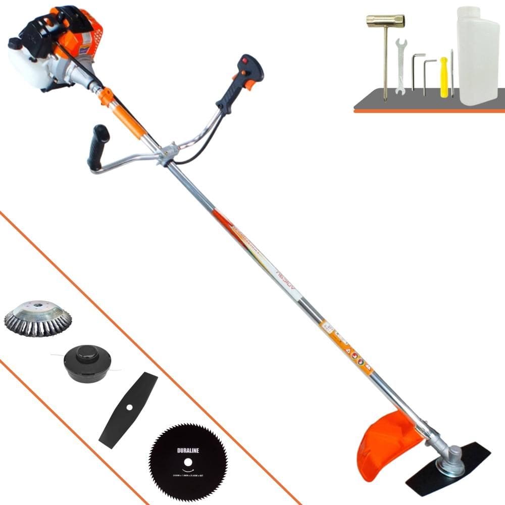 Roçadeira Vulcan VR430S À Gasolina 43cc 1,7HP 4 Em 1 Com Carretel de Nylon + Lâmina 2 Pontas + Lâmina 80 Dentes + Escova Rotativa de Aço