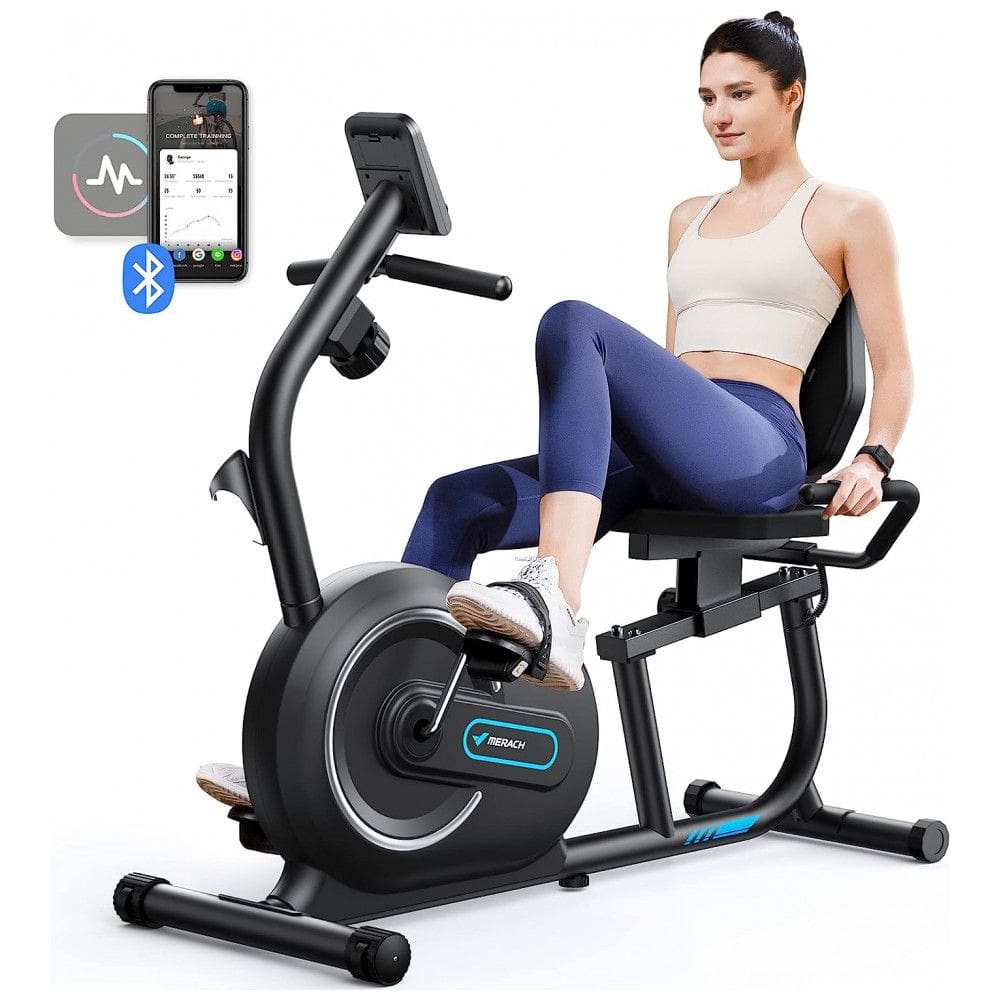 Bicicleta Ergométrica com Bluetooth Inteligente e Conectividade com APP, MERACH, Preta