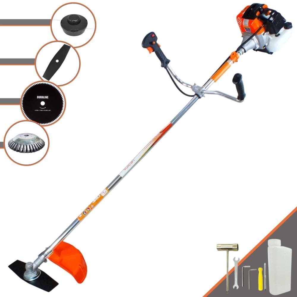 Roçadeira Completa À Gasolina Vulcan VR430S 2T 43cc 1,7HP 10.000rpm Com Lâmina 2 Pontas + Lâmina 80 Dentes + Escova de Aço 38 Cerdas + Carretel Nylon