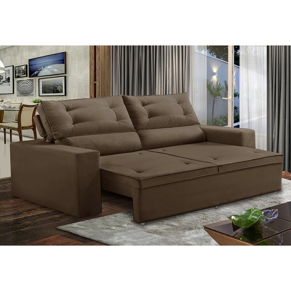 Sofá Retrátil e Reclinável 2 lugares com Molas 1,50m Laisa Suede Marrom Madelina Decor