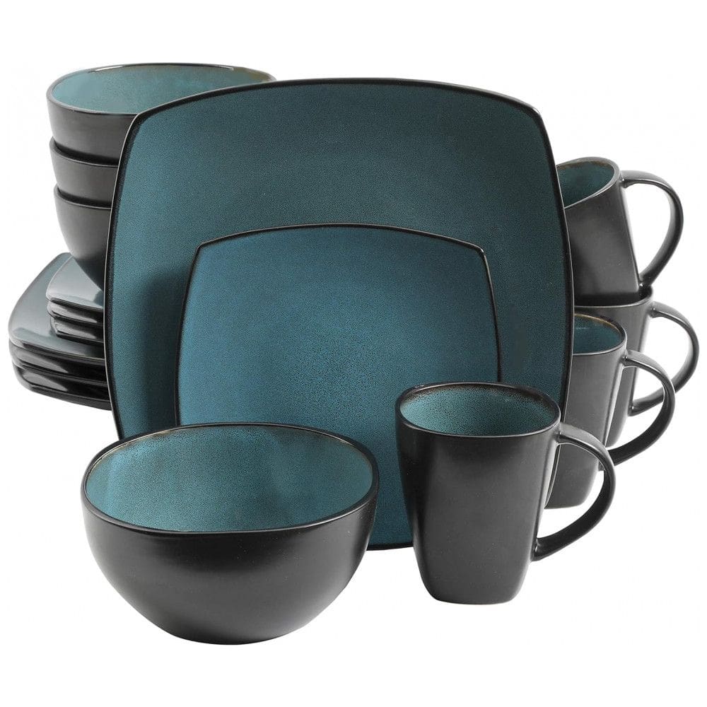 Aparelho de Jantar com 16 Peças em Cerâmica, Serve 4 Pessoas, Gibson Elite Soho, Preto e Verde