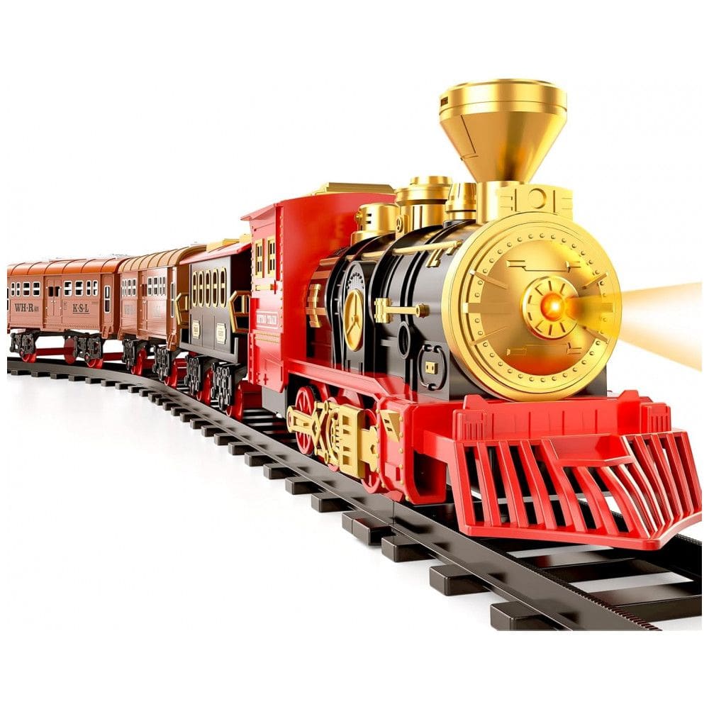 Conjunto de Trem TEMI com Locomotiva a Vapor, Vagão de Carga e Trilho Longo para Crianças de 3 a 5 anos, Brinquedo de Trem Elétrico