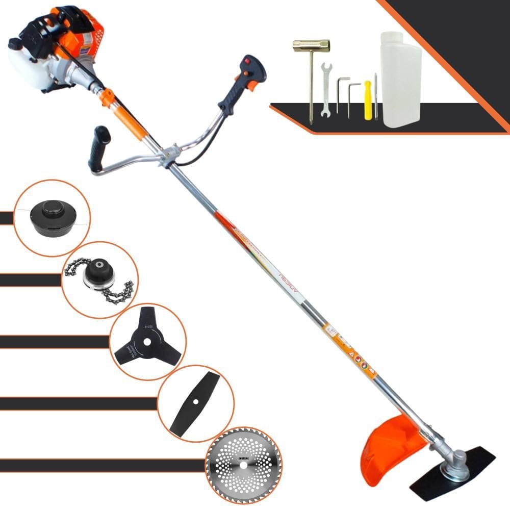 Roçadeira Vulcan VR430S À Gasolina 2T 43cc 1,7HP 5 Em 1 C/ Carretel de Nylon e Faca 2 Pontas + EXTRA Faca 3 Pontas + Faca 40 Dentes de Vídea + Trimmer