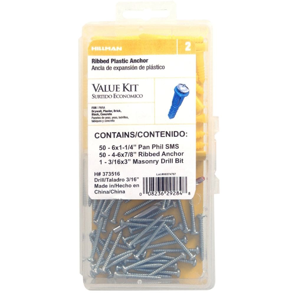 Kit de ancoragem de plástico Hillman 373516 com parafusos de cabeça redonda