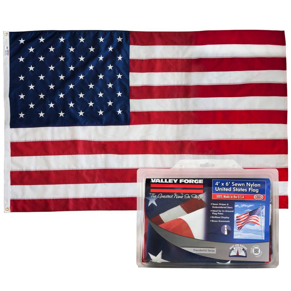 Bandeira Banner Valley Forge de 4 pés x 6 pés costurada em nylon fabricada nos EUA