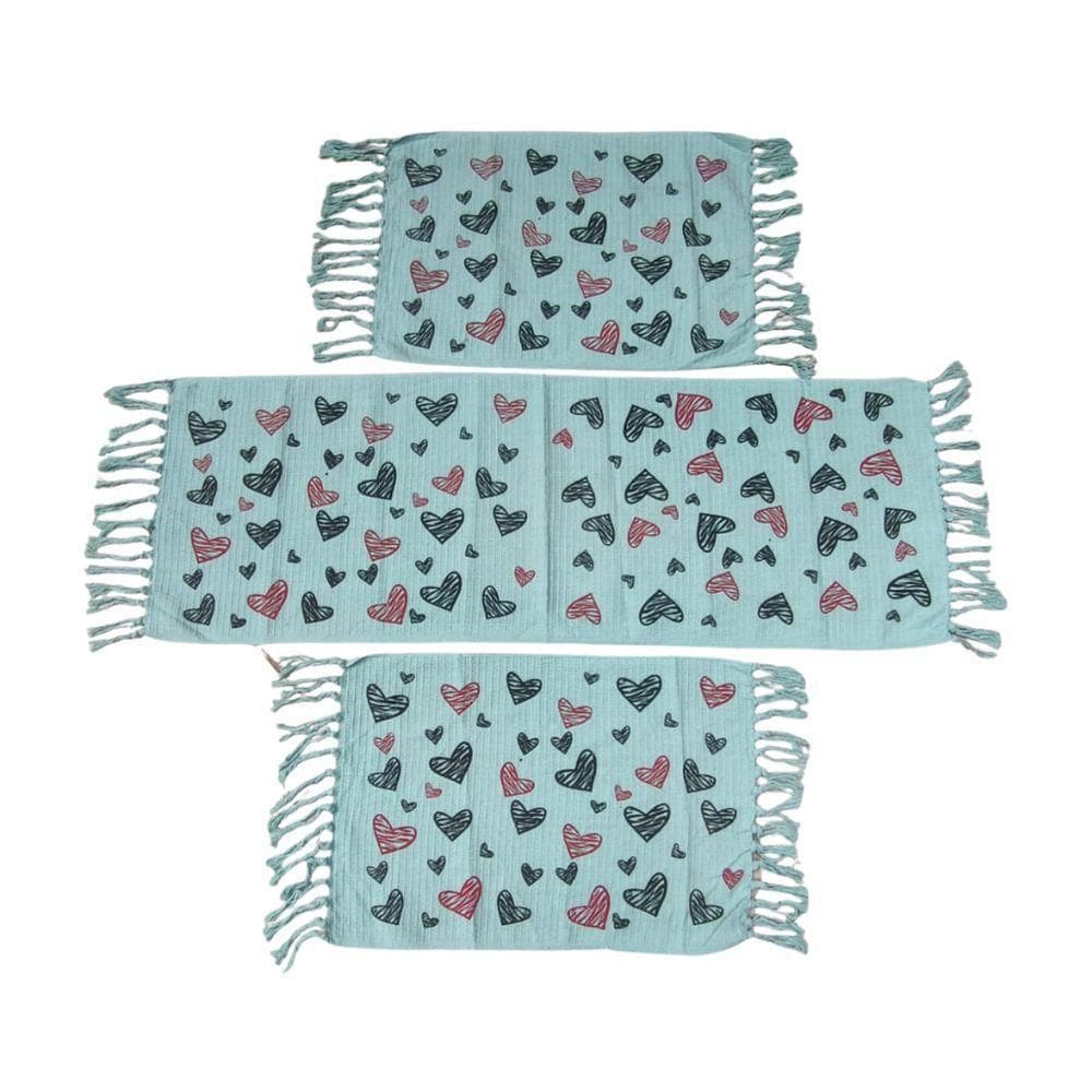 Kit 3 Passadeira Rosa De Cozinha Corredor Estampa Geométrica Tecido Grosso Tear Nozinho 100% Algodão Modelo Coração Colo