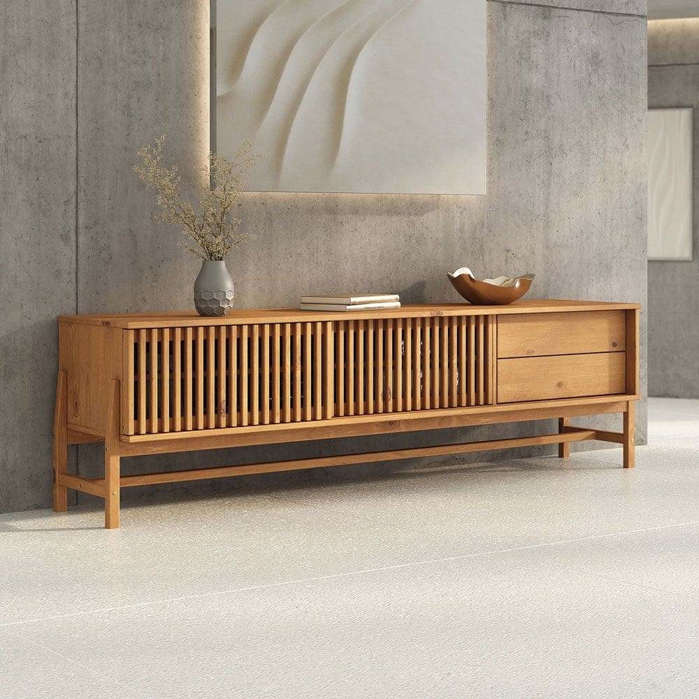 Rack Ripado 180 cm Madeira TV 75 2 Portas Correr Freijo Adamo