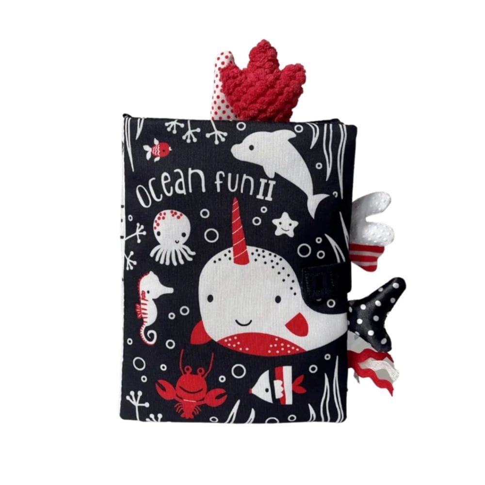 Estimulação visual em tecido de livro sensorial Ocean Dark para bebês
