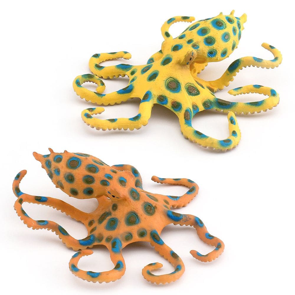 Estatuetas de anéis azuis Octopus Ocean Animal, PVC, brinquedos infantis, 2 unidades