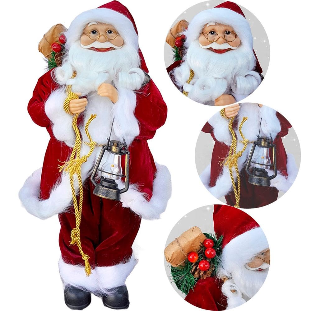Boneco Decorativo Papai Noel Tradicional Com Lampião De 45cm