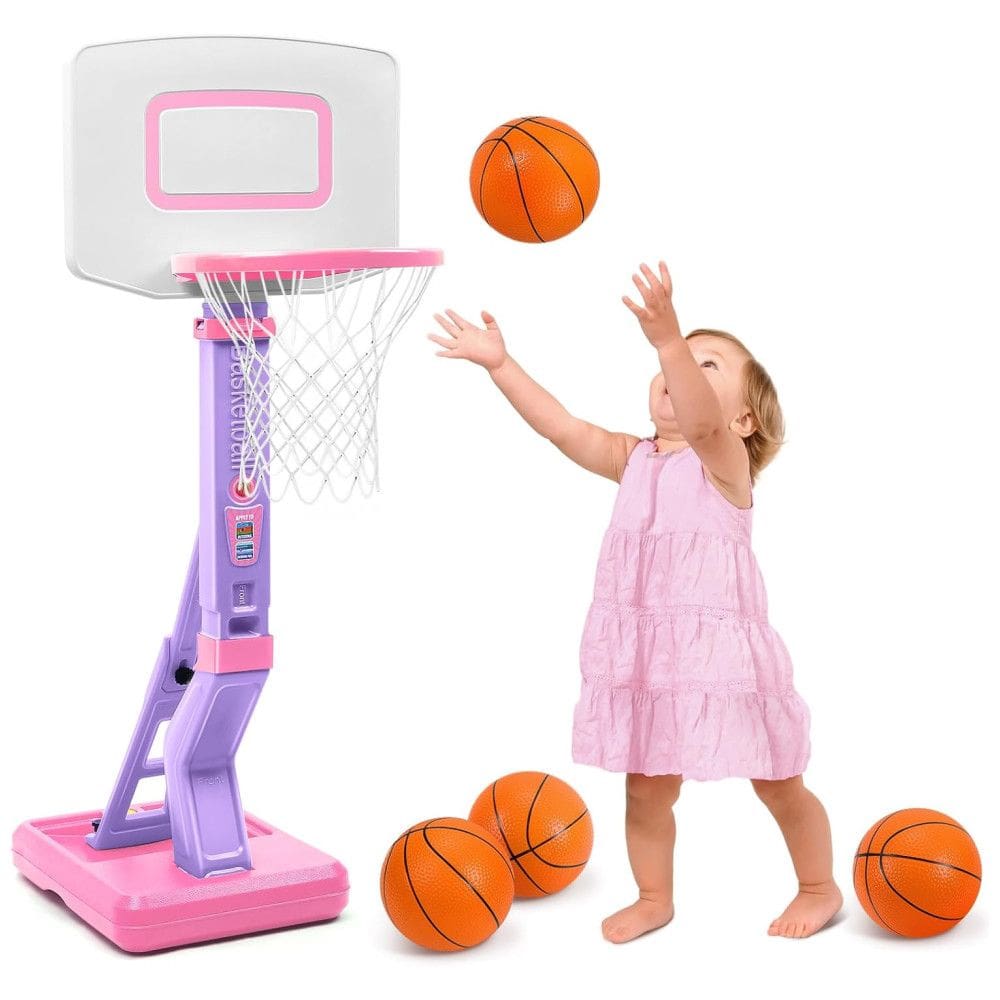 Cesta de Basquete Interno e Externa com 4 Bolas e Altura Ajustável de 70 cm a 1,3 Metros, Ideal para Crianças de 1 a 3 Anos, SUPER JOY