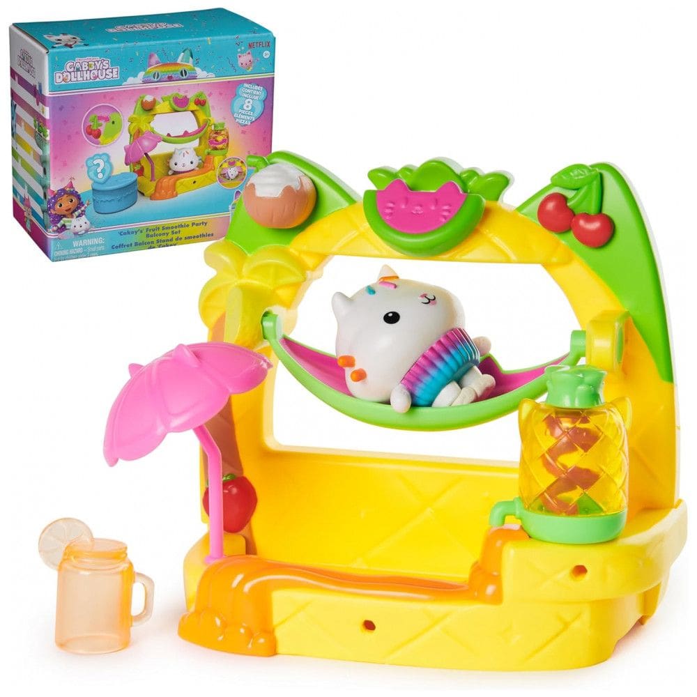 Playset Balcony Cakeys Fruit Smoothie da Casa de Bonecas da Gabby, 8 Peças com Figuras de Brinquedo, Acessórios de Casa de Bonecas para