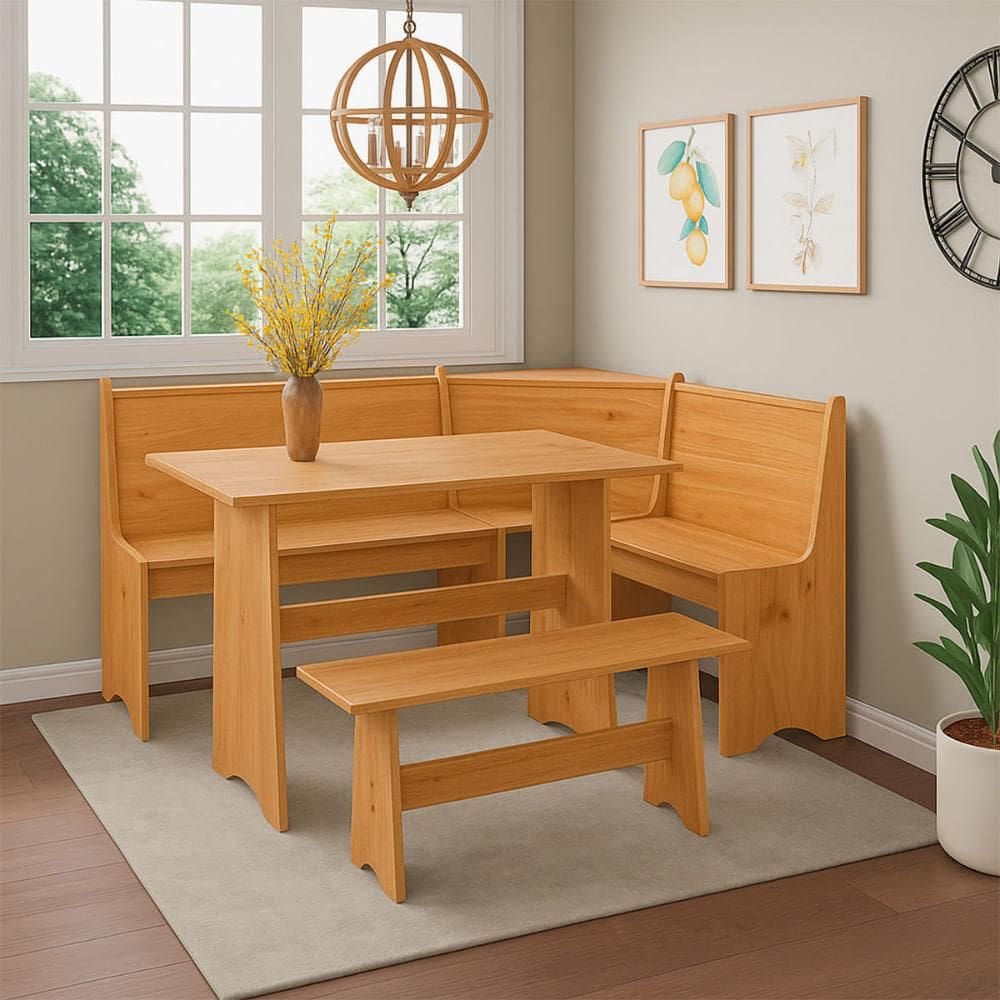 Conjunto Canto Alemão com Baú em Madeira Caramelo 150x118 cm Marin