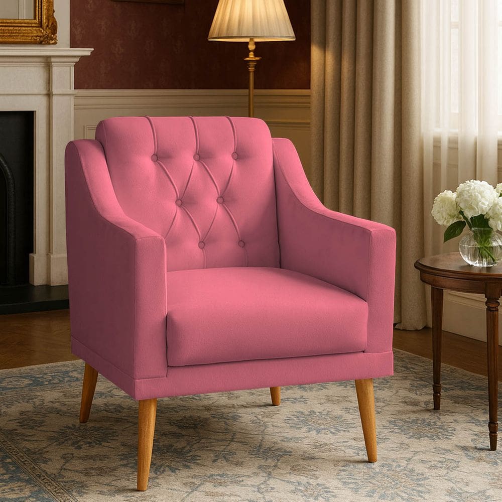 Poltrona Capitonê Sala Estar Marisa Classica Rosa