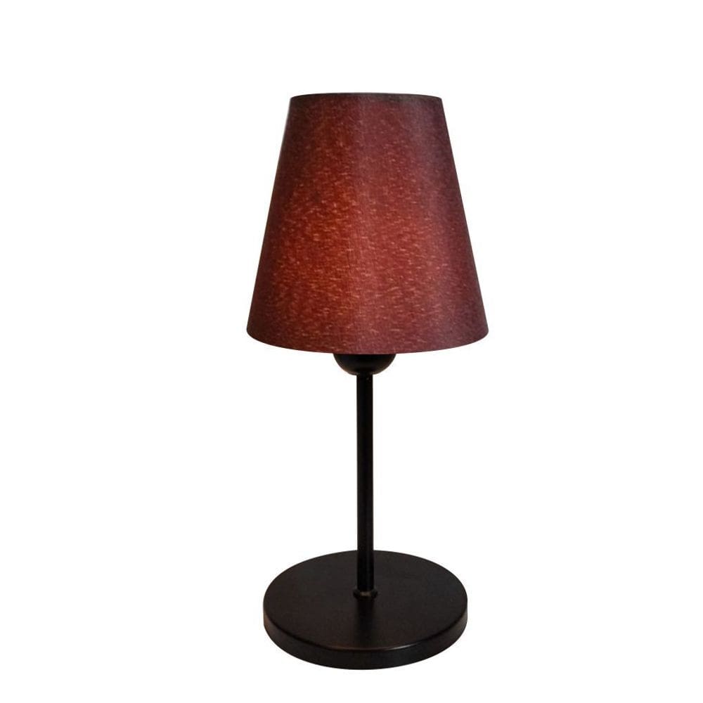 Abajur de Mesa Md-2005 Base Alumínio Preto Cúpula em Tecido Cone Café - Bivolt