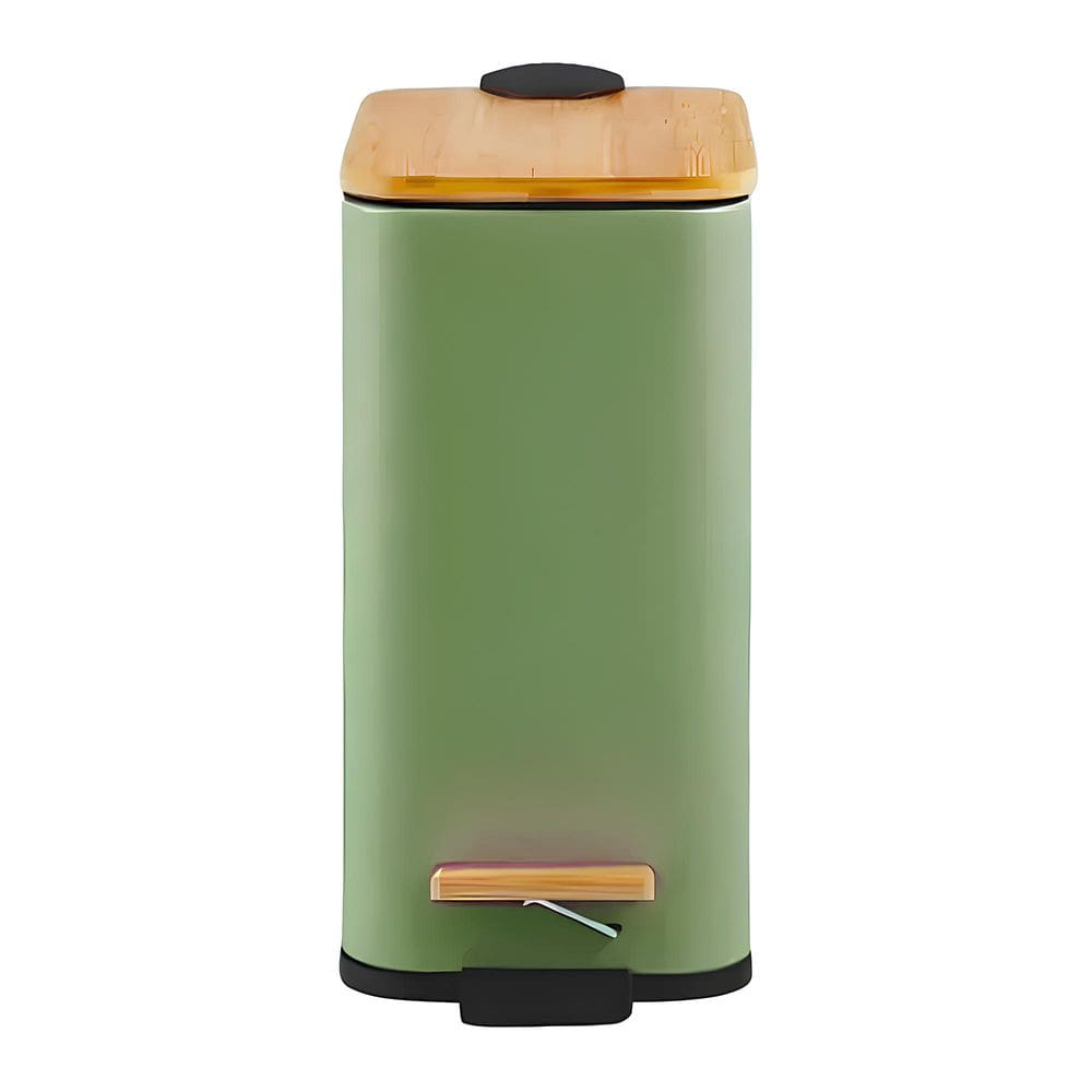 Lixeira Retangular Verde C/ Cesto Interno e Pedal e Tampa de Bambu 5 Litros