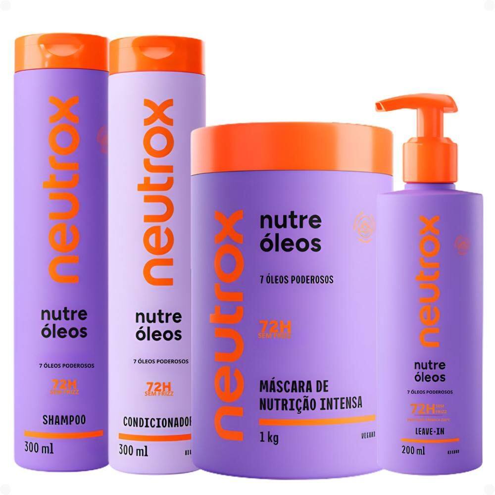 Kit Neutrox Nutre Óleos: Shampoo, Condicionador 300ml, Máscara 1kg e Leave-in Capilar 200ml