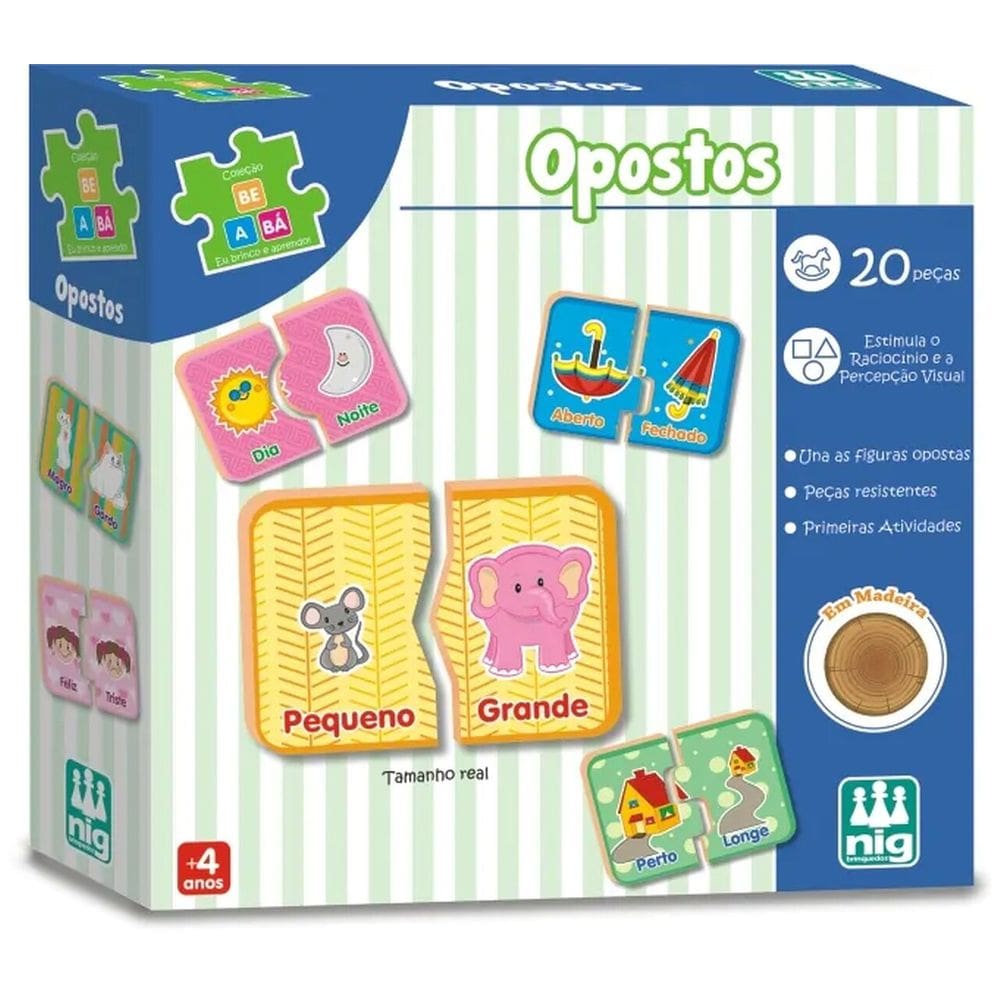 Jogo Pedagágico Encaixe Opostos 20 Peças  Em Madeira - Nig 0417