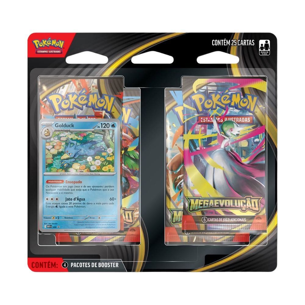 Pokémon Blister Quadruplo MegaEvolução Psyduck Jogo de Cartas Copag Português