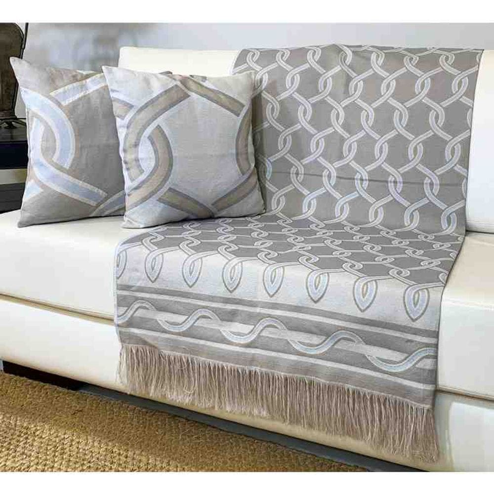 Kit 02 Almofadas 45 x 45 cm e 01 Manta 1,40 x 2,00 m Aramado Azul Drafmil