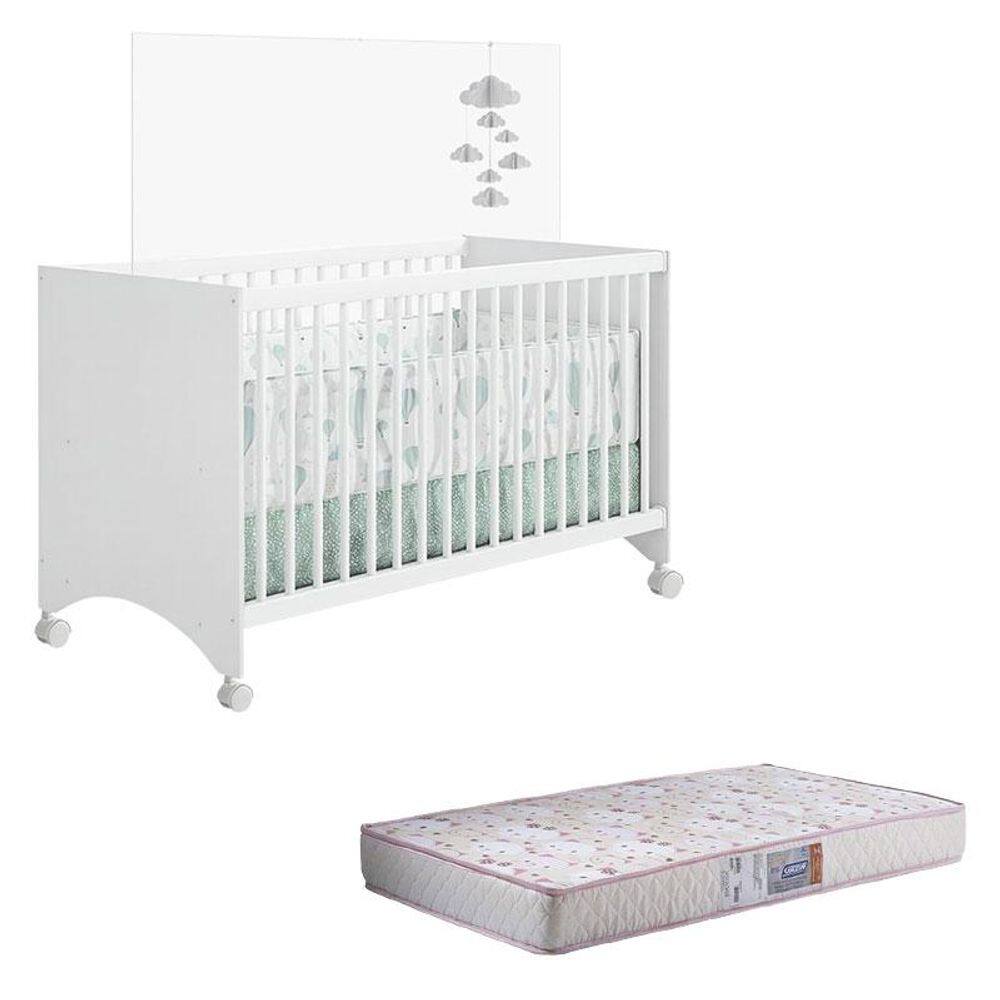 Berço Nacional Gutti Branco Brilho com Colchão Gazin - Móveis Estrela