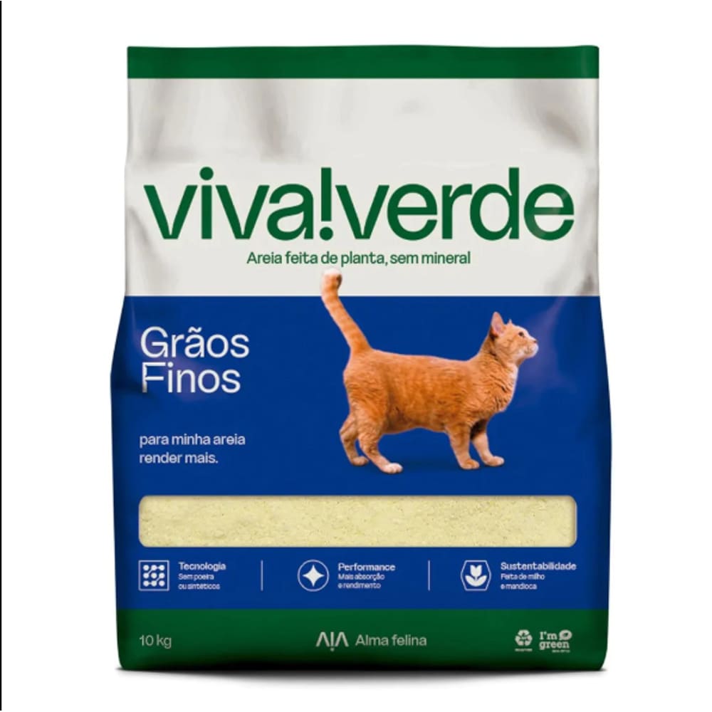 Areia Higienica Viva Verde Graos Finos 10Kg Para Gatos