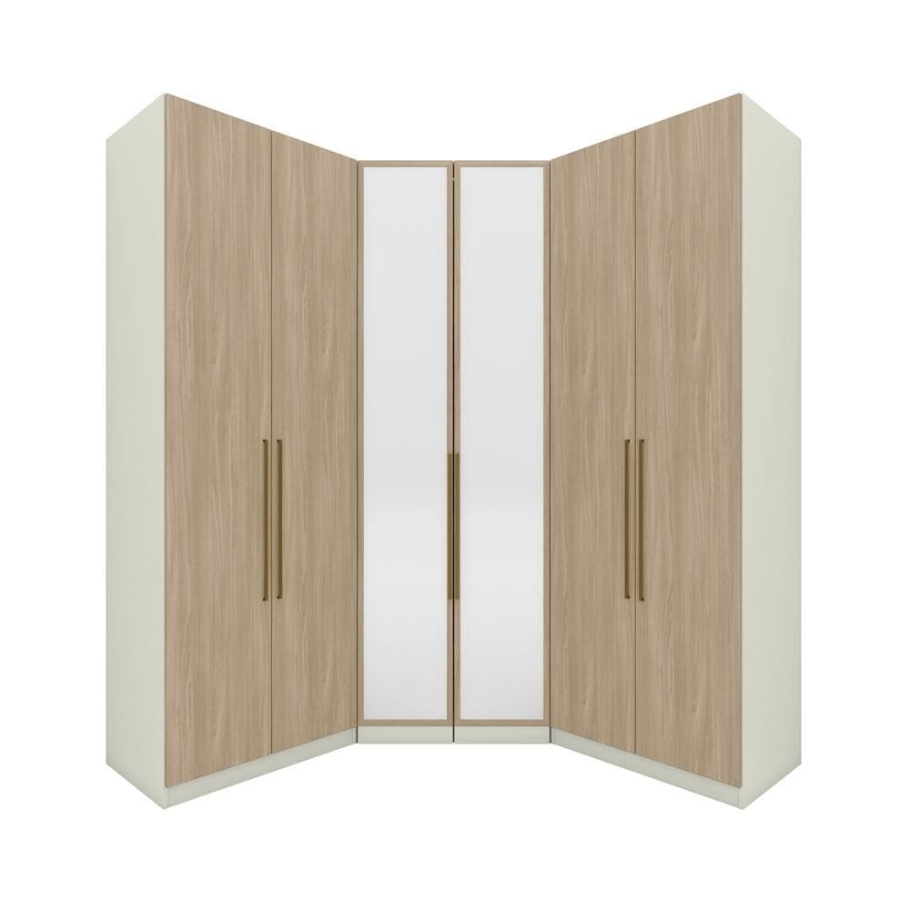 Guarda Roupa Canto Closet 6 Portas 3 Gavetas Areia/Jequitibá