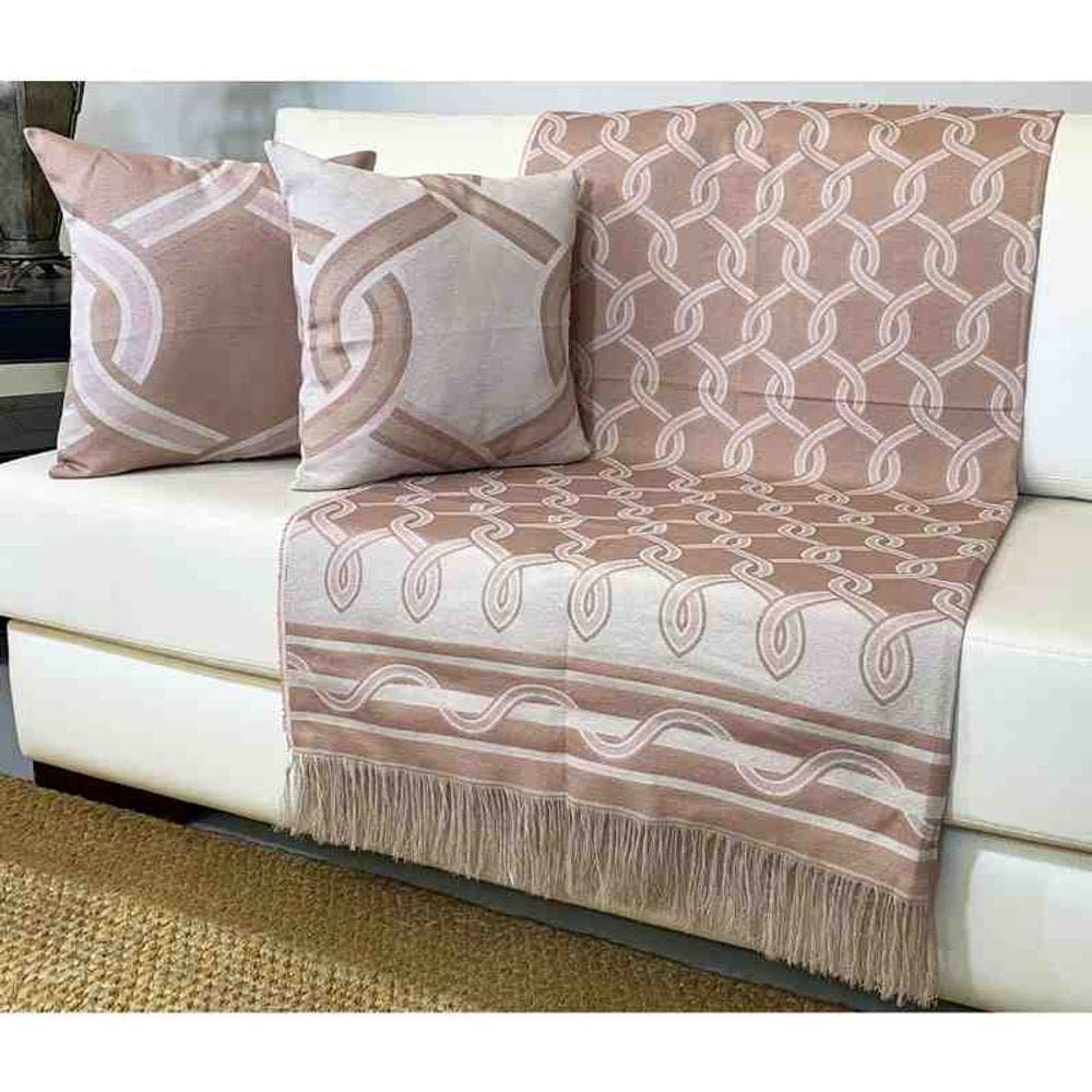 Kit 02 Almofadas 45 x 45 cm e 01 Manta 1,40 x 2,00 m Aramado Rose Drafmil