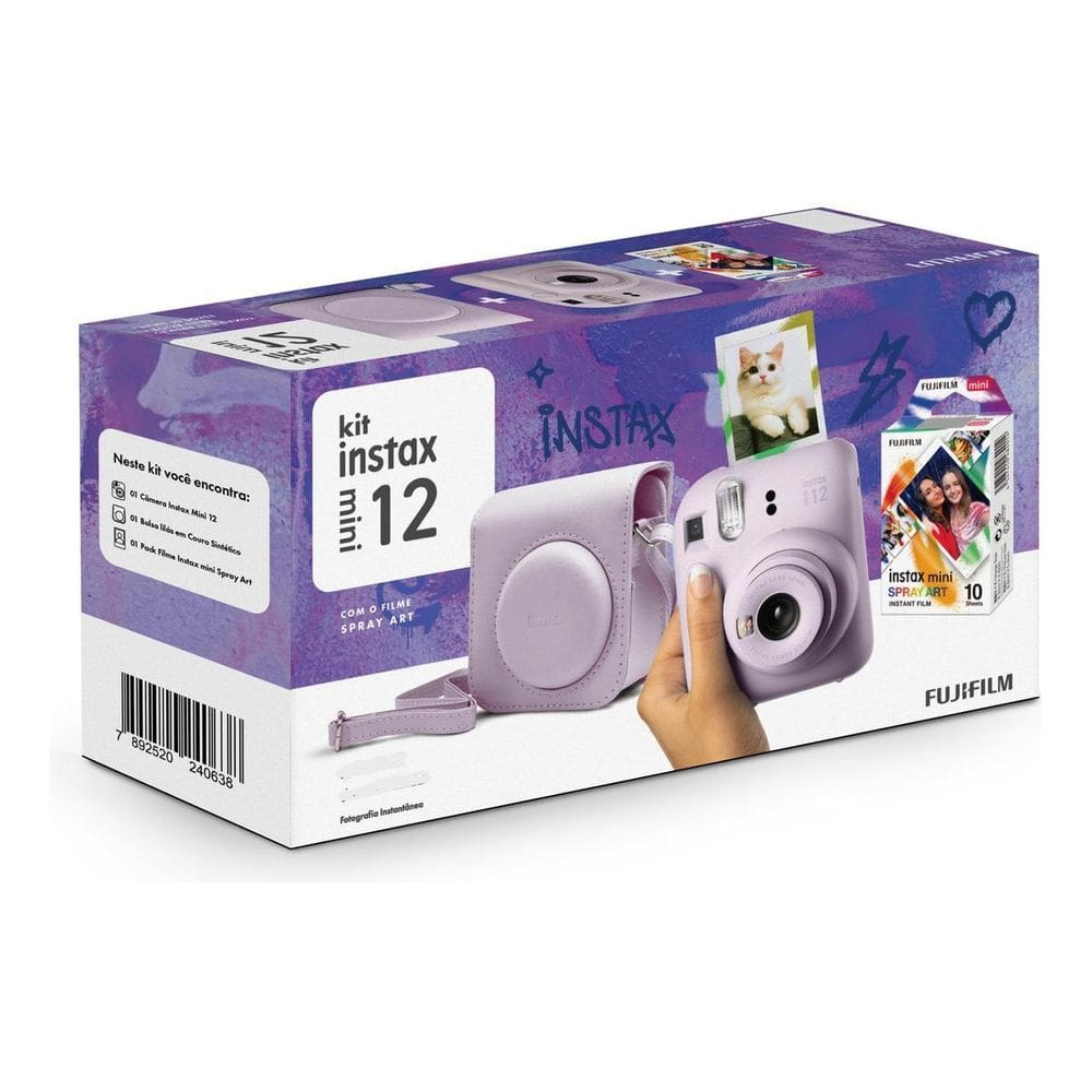 Kit Instax Mini 12 Pack 10 Fotos Spray Art Bolsa Lilás Candy