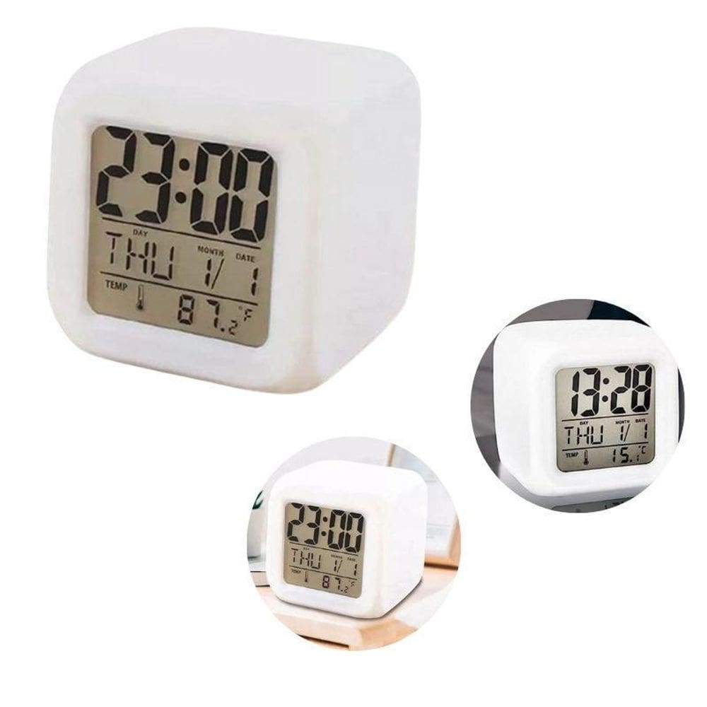 Kit 10 Mini Relógio Branco Digital Despertador E Luminária