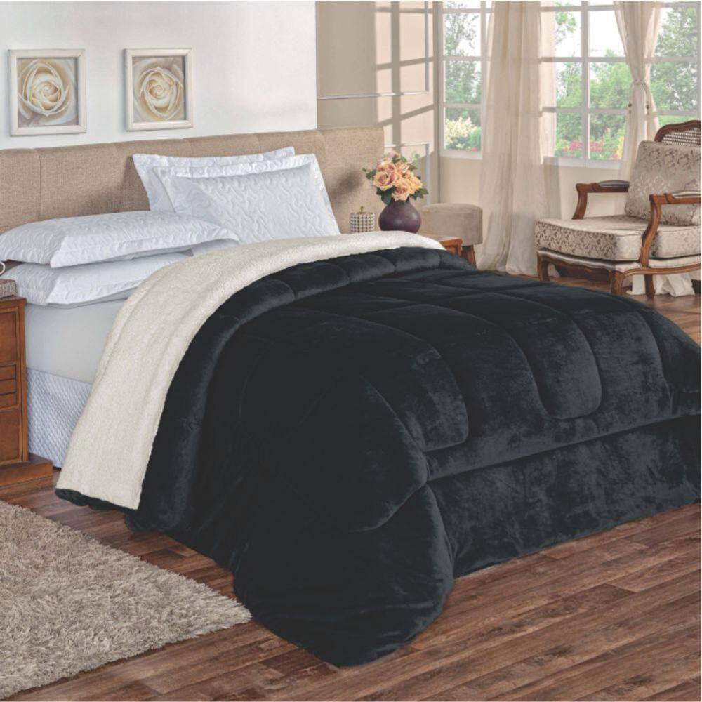 Edredom Bariloche Queen Dupla Face Sherpa Marinho