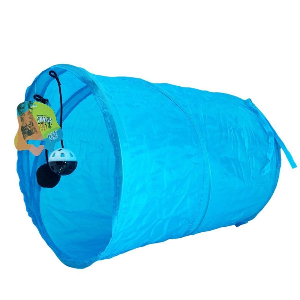 Tunel Poliester Para Gatos Com Bolinhas Interativo 38Cm Azul