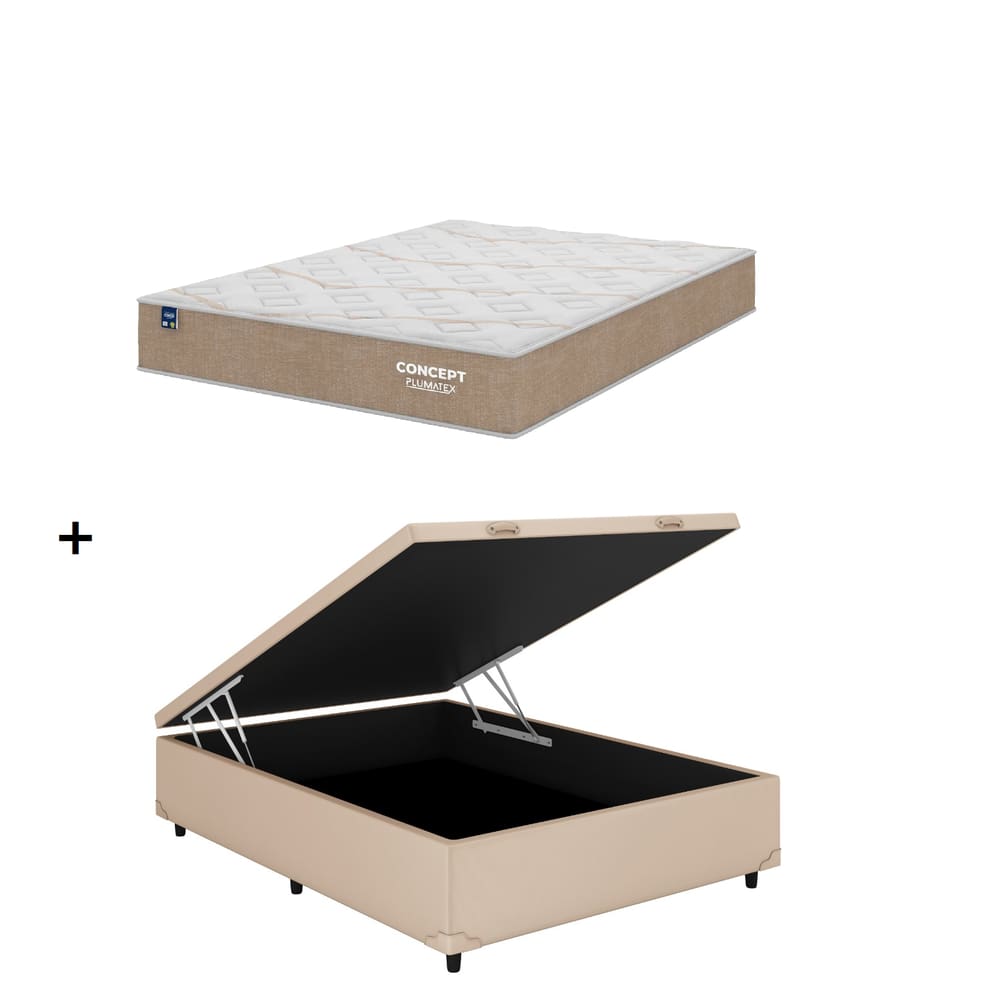Cama Box Baú Casal Bege Colchão Concept Dream Molas Ensacadas 138x188 - Plumatex