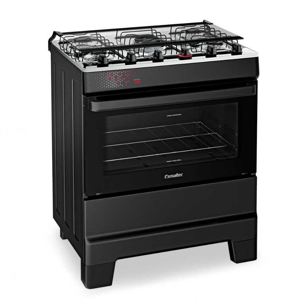 Fogão a Gás 5 Bocas Automático Ideal Top Preto Mesa Inox T5IAP - Esmaltec