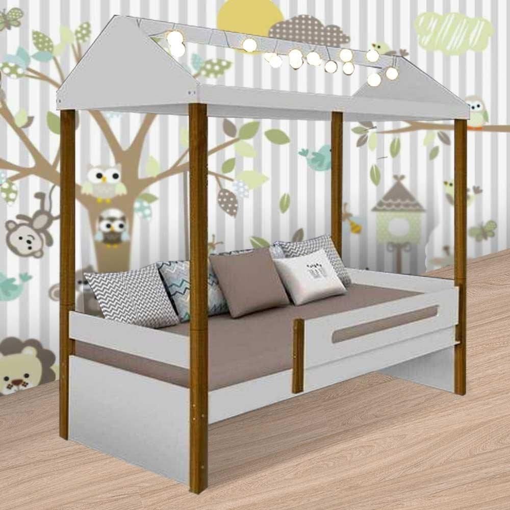 Cama Solteiro Sara Branco LED e Colchão