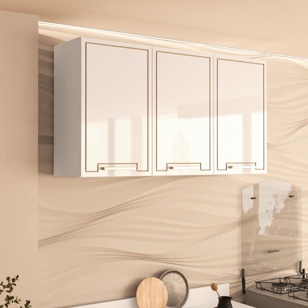 Armário Aéreo 120cm 3 portas Amara Branco Politorno Móveis